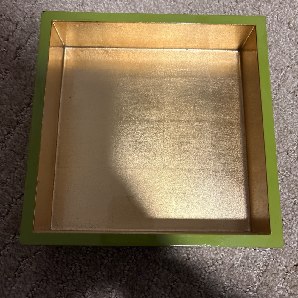 Caspari Lacquer Luncheon Napkin Holder in Sage & Gold, 7x7” Interior